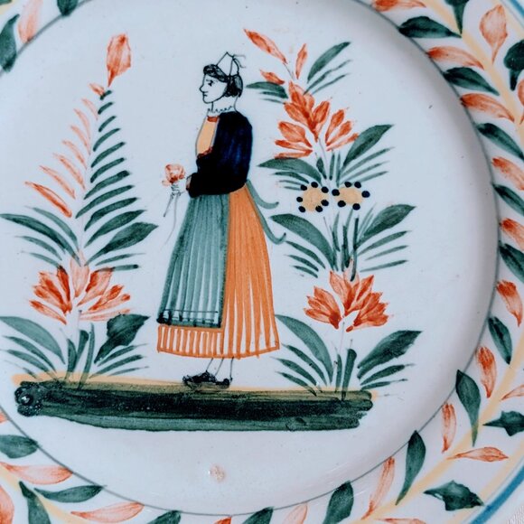 VTG Henriot Quimper 1930s Hand-Painted French Faience Plate 7 5/8” Folk Art - Picture 2 of 4